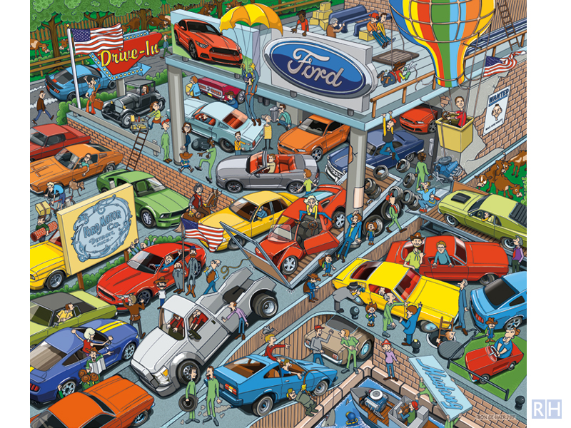 cartoon-illustratie, Ford puzzel